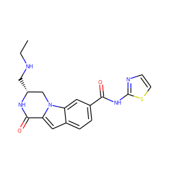 CCNC[C@@H]1Cn2c(cc3ccc(C(=O)Nc4nccs4)cc32)C(=O)N1 ZINC000029125955