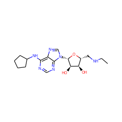 CCNC[C@H]1O[C@@H](n2cnc3c(NC4CCCC4)ncnc32)[C@H](O)[C@@H]1O ZINC000013776783