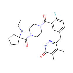 CCNC1(C(=O)N2CCN(C(=O)c3cc(Cc4n[nH]c(=O)c(C)c4C)ccc3F)CC2)CCCC1 ZINC000045390259