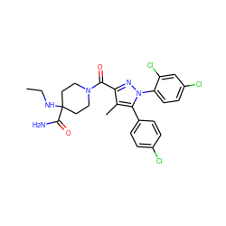 CCNC1(C(N)=O)CCN(C(=O)c2nn(-c3ccc(Cl)cc3Cl)c(-c3ccc(Cl)cc3)c2C)CC1 ZINC000084758860