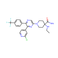 CCNC1(C(N)=O)CCN(c2cnc(-c3ccc(C(F)(F)F)cc3)c(-c3ccnc(Cl)c3)n2)CC1 ZINC000040973220