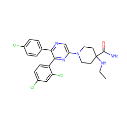 CCNC1(C(N)=O)CCN(c2cnc(-c3ccc(Cl)cc3)c(-c3ccc(Cl)cc3Cl)n2)CC1 ZINC000036520207