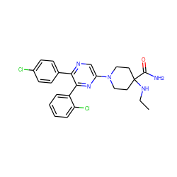 CCNC1(C(N)=O)CCN(c2cnc(-c3ccc(Cl)cc3)c(-c3ccccc3Cl)n2)CC1 ZINC000040955021