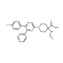 CCNC1(C(N)=O)CCN(c2cnc(-c3ccc(Cl)cc3)c(-c3ccncc3)n2)CC1 ZINC000040972952