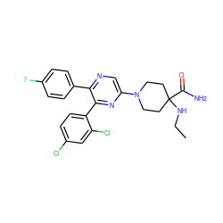 CCNC1(C(N)=O)CCN(c2cnc(-c3ccc(F)cc3)c(-c3ccc(Cl)cc3Cl)n2)CC1 ZINC000040974576