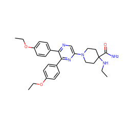 CCNC1(C(N)=O)CCN(c2cnc(-c3ccc(OCC)cc3)c(-c3ccc(OCC)cc3)n2)CC1 ZINC000040955332