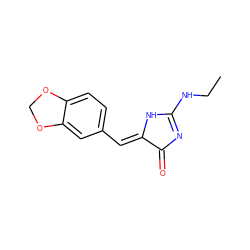 CCNC1=NC(=O)/C(=C/c2ccc3c(c2)OCO3)N1 ZINC000072110278