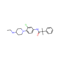 CCNC1CCN(c2ccc(NC(=O)C(C)(C)c3ccccc3)cc2Cl)CC1 ZINC000064560739