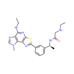 CCNCC(=O)N[C@@H](C)c1cccc(-c2nc3c(nc(NCC)c4ncn(C)c43)s2)c1 ZINC000066251604