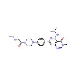 CCNCC(=O)N1CCN(c2ccc(-c3cc4ncn(C)c(=O)c4c(NC(C)C)n3)cc2)CC1 ZINC000115622530