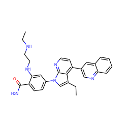 CCNCCNc1cc(-n2cc(CC)c3c(-c4cnc5ccccc5c4)ccnc32)ccc1C(N)=O ZINC000169703490