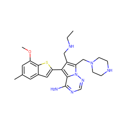 CCNCc1c(-c2cc3cc(C)cc(OC)c3s2)c2c(N)ncnn2c1CN1CCNCC1 ZINC000220393270