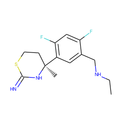 CCNCc1cc([C@]2(C)CCSC(=N)N2)c(F)cc1F ZINC001772592629