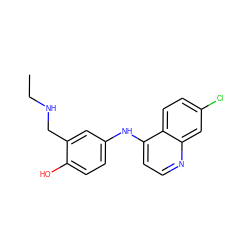 CCNCc1cc(Nc2ccnc3cc(Cl)ccc23)ccc1O ZINC000005139697