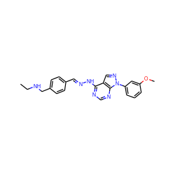 CCNCc1ccc(/C=N/Nc2ncnc3c2cnn3-c2cccc(OC)c2)cc1 ZINC000014946192