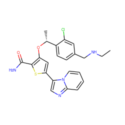 CCNCc1ccc([C@@H](C)Oc2cc(-c3cnc4ccccn34)sc2C(N)=O)c(Cl)c1 ZINC000043061232