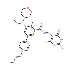 CCNCc1ccc(-c2cc(C(=O)NCc3c(C)cc(C)[nH]c3=O)c(C)c(N(CC)C3CCOCC3)c2)cc1 ZINC000098185378