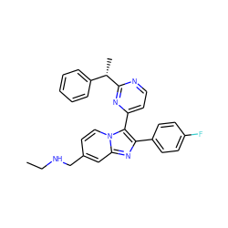 CCNCc1ccn2c(-c3ccnc([C@@H](C)c4ccccc4)n3)c(-c3ccc(F)cc3)nc2c1 ZINC000036161141