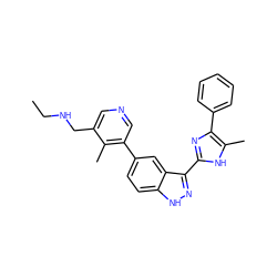 CCNCc1cncc(-c2ccc3[nH]nc(-c4nc(-c5ccccc5)c(C)[nH]4)c3c2)c1C ZINC000072176289