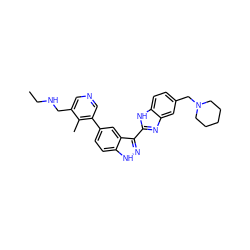 CCNCc1cncc(-c2ccc3[nH]nc(-c4nc5cc(CN6CCCCC6)ccc5[nH]4)c3c2)c1C ZINC000072178356