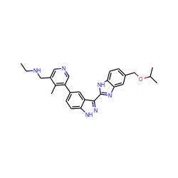 CCNCc1cncc(-c2ccc3[nH]nc(-c4nc5cc(COC(C)C)ccc5[nH]4)c3c2)c1C ZINC000072177712