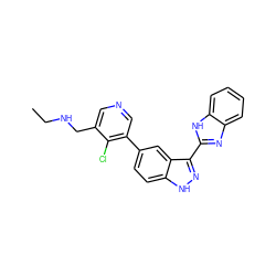 CCNCc1cncc(-c2ccc3[nH]nc(-c4nc5ccccc5[nH]4)c3c2)c1Cl ZINC000072176065