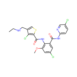 CCNCc1csc(C(=O)Nc2c(OC)cc(Cl)cc2C(=O)Nc2ccc(Cl)cn2)c1Cl ZINC000014963027