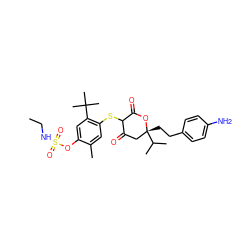 CCNS(=O)(=O)Oc1cc(C(C)(C)C)c(SC2C(=O)C[C@@](CCc3ccc(N)cc3)(C(C)C)OC2=O)cc1C ZINC000026285199