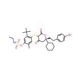 CCNS(=O)(=O)Oc1cc(C(C)(C)C)c(SC2C(=O)C[C@@](CCc3ccc(O)cc3)(C3CCCCC3)OC2=O)cc1C ZINC000070454664