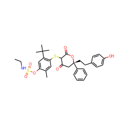 CCNS(=O)(=O)Oc1cc(C(C)(C)C)c(SC2C(=O)C[C@@](CCc3ccc(O)cc3)(c3ccccc3)OC2=O)cc1C ZINC000026285925