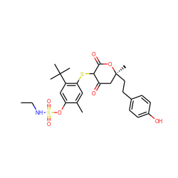 CCNS(=O)(=O)Oc1cc(C(C)(C)C)c(SC2C(=O)C[C@](C)(CCc3ccc(O)cc3)OC2=O)cc1C ZINC000026284690