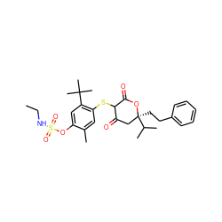 CCNS(=O)(=O)Oc1cc(C(C)(C)C)c(SC2C(=O)C[C@](CCc3ccccc3)(C(C)C)OC2=O)cc1C ZINC000026278738