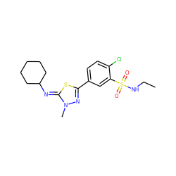 CCNS(=O)(=O)c1cc(-c2nn(C)/c(=N/C3CCCCC3)s2)ccc1Cl ZINC000028370880