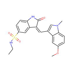 CCNS(=O)(=O)c1ccc2c(c1)/C(=C/c1cn(C)c3ccc(OC)cc13)C(=O)N2 ZINC000013538938