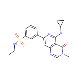 CCNS(=O)(=O)c1cccc(-c2cc3ncn(C)c(=O)c3c(NC3CC3)n2)c1 ZINC000115624609