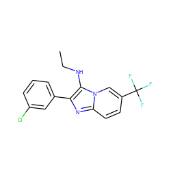 CCNc1c(-c2cccc(Cl)c2)nc2ccc(C(F)(F)F)cn12 ZINC000207020393