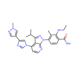 CCNc1c(C(N)=O)ccc(-n2nc(C(C)C)c3c(-n4cnc(-c5cnn(C)c5)c4)ccnc32)c1C ZINC000169703534