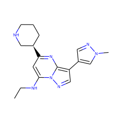 CCNc1cc([C@@H]2CCCNC2)nc2c(-c3cnn(C)c3)cnn12 ZINC000066100196