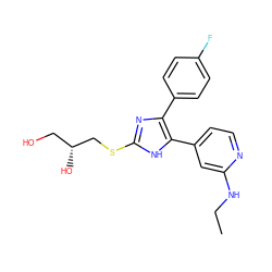 CCNc1cc(-c2[nH]c(SC[C@H](O)CO)nc2-c2ccc(F)cc2)ccn1 ZINC000040866868