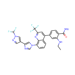 CCNc1cc(-c2cc(C(F)(F)F)nc3c(-n4cnc(-c5cnn(C(F)F)c5)c4)cccc23)ccc1C(N)=O ZINC000145540005