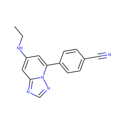 CCNc1cc(-c2ccc(C#N)cc2)n2ncnc2c1 ZINC001772620564