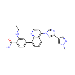 CCNc1cc(-c2cccc3c(-n4cnc(-c5cnn(C)c5)c4)ccnc23)ccc1C(N)=O ZINC000145560975