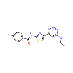 CCNc1cc(-c2csc(N(C)C(=O)c3ccc(F)cc3)n2)ncn1 ZINC000045245944