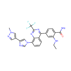 CCNc1cc(-c2nc(C(F)(F)F)nc3c(-n4cnc(-c5cnn(C)c5)c4)cccc23)ccc1C(N)=O ZINC000145559428