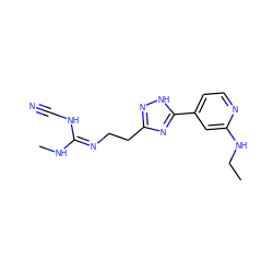 CCNc1cc(-c2nc(CC/N=C(/NC)NC#N)n[nH]2)ccn1 ZINC000026274321