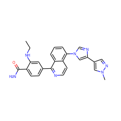 CCNc1cc(-c2nccc3c(-n4cnc(-c5cnn(C)c5)c4)cccc23)ccc1C(N)=O ZINC000145477611