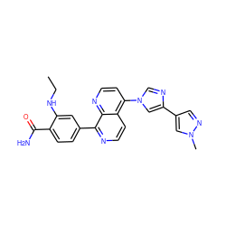 CCNc1cc(-c2nccc3c(-n4cnc(-c5cnn(C)c5)c4)ccnc23)ccc1C(N)=O ZINC000145459744