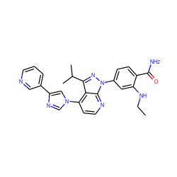 CCNc1cc(-n2nc(C(C)C)c3c(-n4cnc(-c5cccnc5)c4)ccnc32)ccc1C(N)=O ZINC000169703541