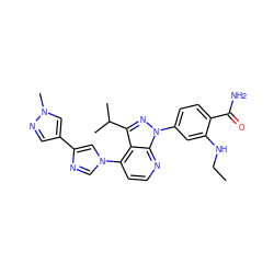 CCNc1cc(-n2nc(C(C)C)c3c(-n4cnc(-c5cnn(C)c5)c4)ccnc32)ccc1C(N)=O ZINC000169703515