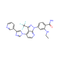 CCNc1cc(-n2nc(C(F)(F)F)c3c(-n4cnc(-c5cccnc5)c4)ccnc32)ccc1C(N)=O ZINC000169703581